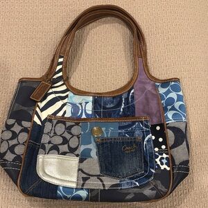 Coach Ergo Denim Patchwork Hobo Style Bag - Blue and Brown